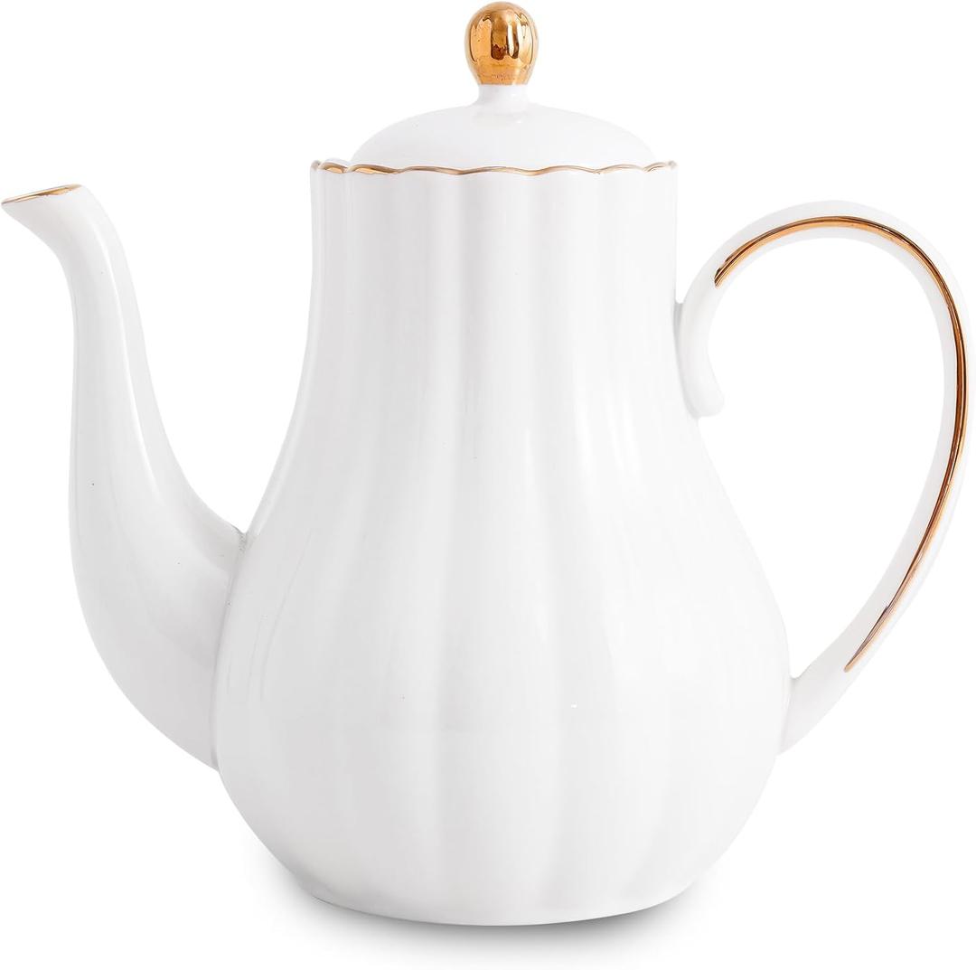 Agyiuns Tea Pot, Porcelain Teapot 37oztea pots for tea partyTea Infuser Pots for Blooming loose Leaf Tea(White)