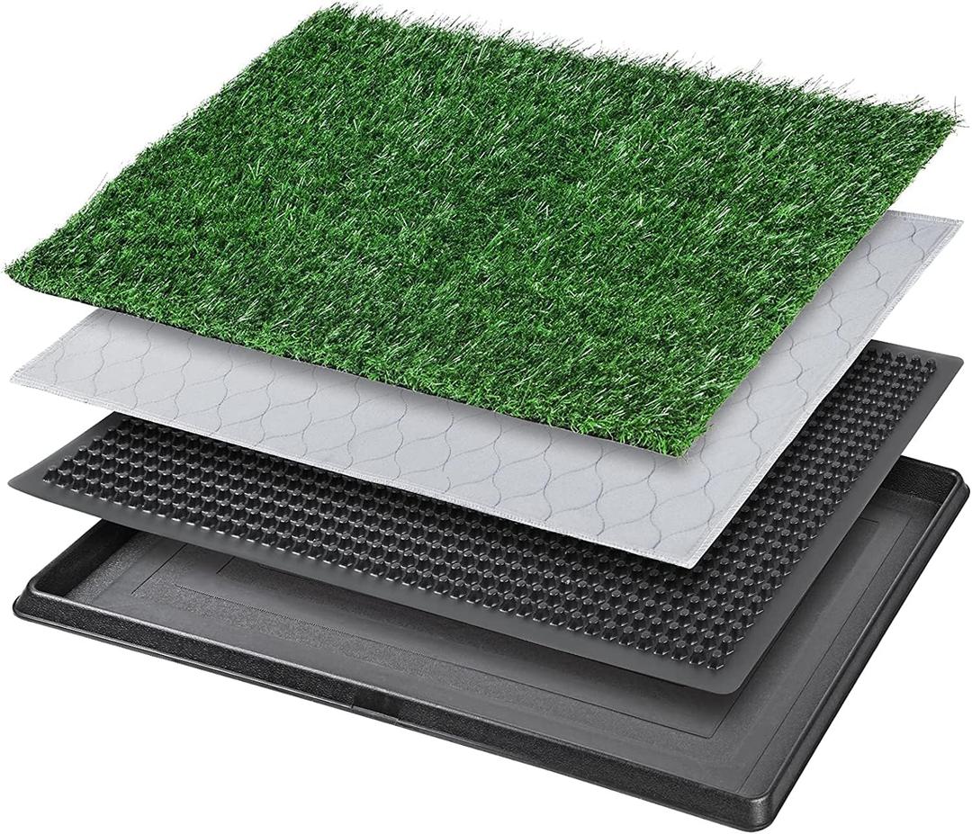 Dog Grass Pet Loo Indoor/Outdoor Portable Potty, Dog Litter Box, Artificial Grass Patch Bathroom Mat and Washable Pee Pad for Puppy Training, Full System with Trays (Pet Training Tray, 20"x16"), 20"x16"4 Layer Potty System)