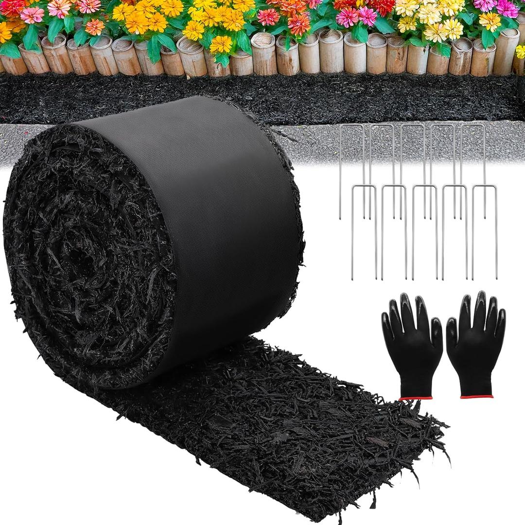 1 Pcs 10 Ft Long Rubber Mulch for Landscaping Garden Mulch Black Roll Rubber Mulch Mat Recycled Natural-Looking Edging Border Cuttable Reduced Weed Growth Bed Liner for Garden 2025