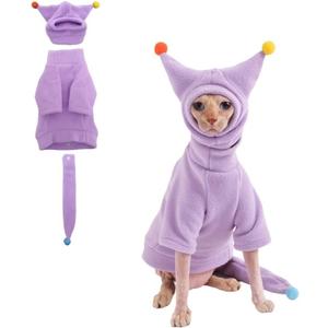 Sphynx Cat Clothes, Warm Cat Jumpsuit with Hat and Tail Cover, Full Set for Hairless Cats, Cornish Rex and Devon Rex (Purple, XXL(10-11lbs))
