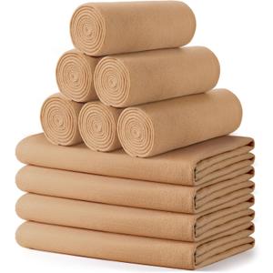 Buryeah 10 Pcs Fleece Blanket Bulk Soft Warm Fleece Blankets Cozy Lightweight Throw Blankets Plush Pet Throw Blanket for Home Bed Sofa Office Wedding Gifts Travel(50" x 60",Khaki)