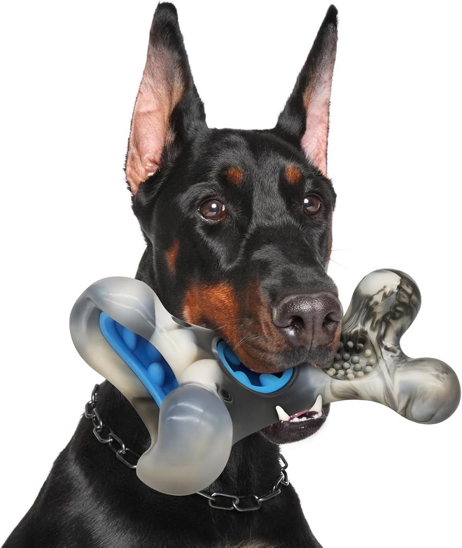 WinTour Tough Dog Toys for Aggressive Chewers Nylon, 2 in 1 Indestrctible Dog Toy to Keep Them Busy, Dog Bones for Aggressive Chewers Medium and Large Breeds, Beef Flavor (SharkBone-Gray)