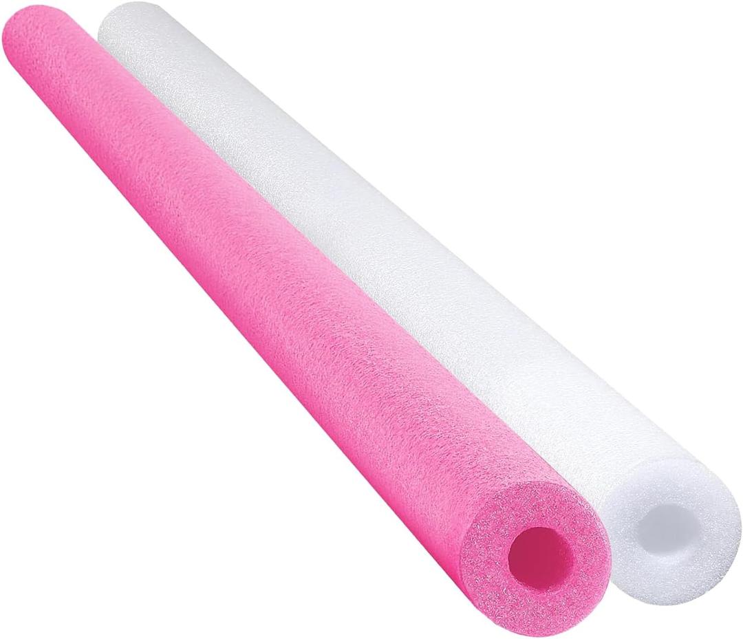 Chochkees Floating Pool Noodles Foam Tube 2-Pack, Thick Hollow Noodles for Floating in The Swimming Pool, 52" Inches Long (Pink/White)