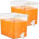 Domensi 2 Pack 2 Gallon Drink Dispenser for Fridge with Spigot Water Dispenser Leak Proof Lids Filter Screen Beverage Juice Container Sealed Plastic Lemonade Milk Cold Hot Drink Tea Jug for Party