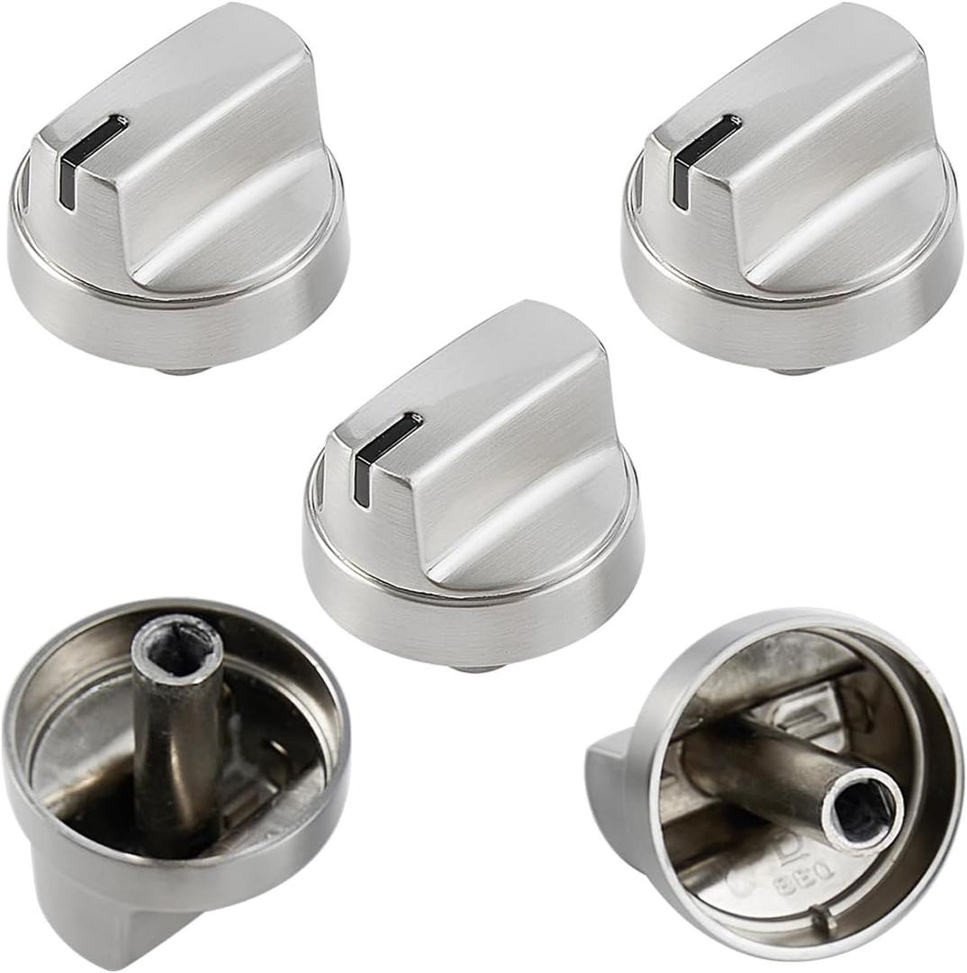 WB03X29354 Stove Knobs Cooktop Replacement Parts for GE Range Knobs Stainless Steel Cooktop Knobs GE Gas Stove Top Knobs Profile PGP7036SLSS Oven Knobs PGP9036SLSS KIP 5U06 191D9233 Burner Knobs 5 Pcs