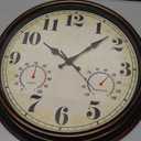 JENLYSTIME 16 Inch Dark Brown Vintage Wall Clock with Thermometer & Hygrometer - Waterproof Decorative Indoor/Outdoor Clock with Large Numerals & Silent Sweep Movement - Ideal for Porch, Garden, Pool
