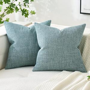 MIULEE Pack of 2 Decorative Linen Burlap Coastal Pillow Covers Farmhouse Boho Accent Pillowcases for Sofa Car Couch Bedroom Living Room Decor 18x18 Inch Teal