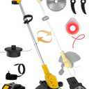 20000 RPM(4.0AhX1) Electric Weed Wacker,Dual-Durable-Line,Metal Blades,Wheel,4-in-1 Cordless Weed Eater+Battery Powered String Trimmer+Edger Lawn Tool+Brush Cutter,Weed Whacker,Weed Trimmer Lawn