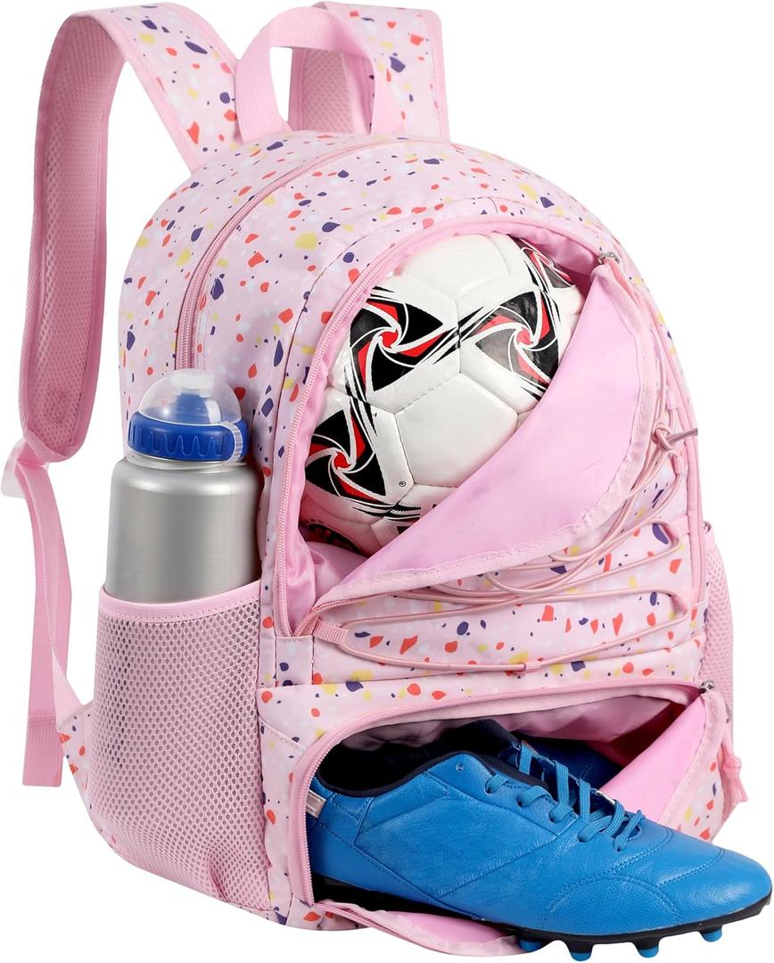 TRAILKICKER Basketball Bag Backpack for Women with Ball & Shoe Compartment, Lightweight Breathable Soccer Ball Backpack for Volleyball, Football, Sports, Travel, Gym (X-Large, Pink Mosaic)