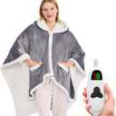 greenoak Wearable Heated Throw Blanket Electric Shawl - Heated Robe Poncho Blanket Hoodie for Adult, Winter Gifts for Mom (50"X60")