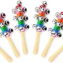 6Pcs Wooden Jingle Hand Bells,Rainbow Handle Wooden Bells Jingle Stick Shaker Rattle Baby Kids Children Musical Toys