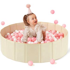 Hikiddy Baby Ball Pit Foldable, 31.5 Inch Ball Pits for Toddlers Round, Kiddie Baby Playpen Ball Pool, Idea Gift for Babies-Balls NOT Included(Light Beige)
