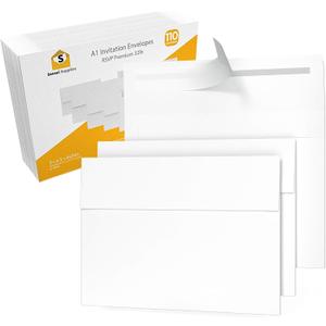 110 3.5x5 White RSVP Small Envelopes - A1 - For Weddings Response Cards, Baby Showers, Thank You Notes, Photos and any 3 x 5 inserts (3 5/8 x 5 1/8 inches) - W/Peel, Press & Self Seal - Square Flap