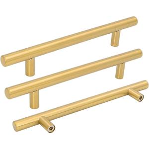 Goldenwarm 35 Pack Gold Cabinet Handles Brushed Brass Cabinet Pulls Gold Drawer Pulls 6-1/4 inch(160mm) Kitchen Hardware Brass Hardware Bathroom Bedroom Furniture Handles (6-1/4in Hole Centers)