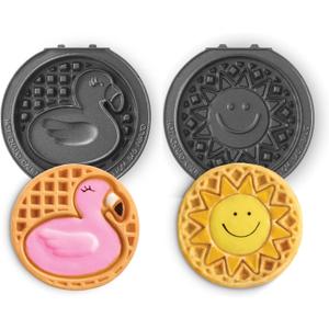 Dash MultiMaker Mini System Removable Plate Set - Nonstick Replacement Plates for Summer Waffle Breakfast - Waffle Maker Not Included - 4-Inch - Two-Pack - Flamingo & Sun