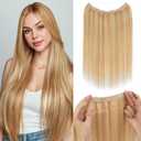 S-noilite Invisible Halo Hair Extensions Real Human Hair, 18Inch Ash Blonde Mix Bleach Blonde Human Halo Extensions with 2clips Adjustable Fish Line One Piece HairExtensions For Women 65g