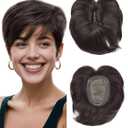 QUEENTAS Brown Short Hair Toppers for Women with Thinning Hair 3603D Cover with 3 Clips Hair Pieces Wispy Bangs 4.6"*3.6" Coverage(Dark Brown/#2) (4.5 Inch)