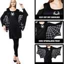 ReneeCho Bat Costume Women Halloween Spider Web Black Blue Wings Dress Tunic Party Dresses (Black, XL)
