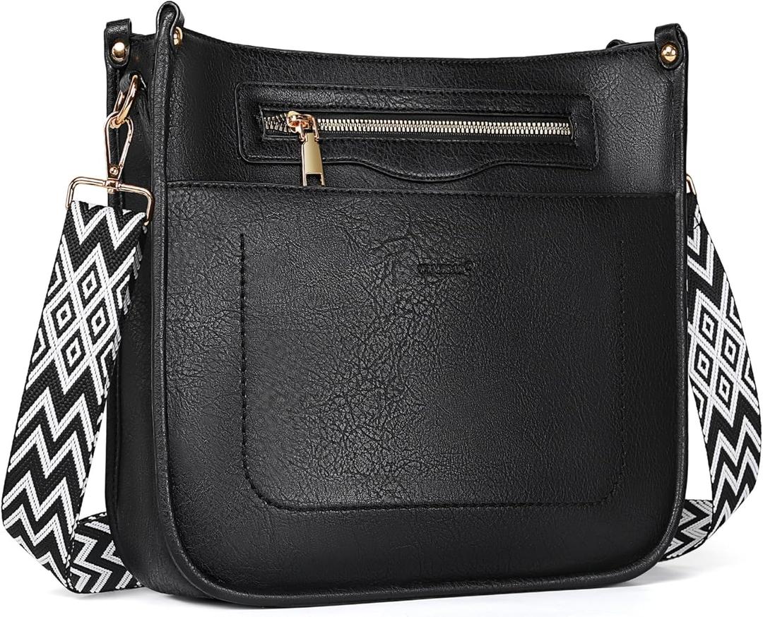TANTOMI Vegan Leather Crossbody Bags for Women Hobo Travel Purse Multi-Pocket Trendy Handbags & Womens Crossbody Bag, Black 