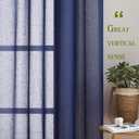 NICETOWN Linen Textured Sheer Curtains 96 inch Long for Living Room, Privacy Chic Sheer Curtains Window Treatment Translucent Drapes for Farmhouse/Cottage, W70 x L96, Dark Blue, 1 Pair