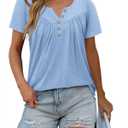 Women's Summer Tops Short Sleeve Shirts Henley Loose Fit Tunic Ladies Flowy Blouse Plus Size (Blue, M)