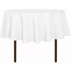 sancua Round Tablecloth - 48 Inch - Water Resistant Spill Proof Washable Polyester Table Cloth Decorative Fabric Table Cover for Dining, Buffet Parties and Camping, White(Fits 20-36 Inch Tables)