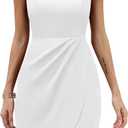 Missufe Women's Short Sleeve Sweetheart Ruched Fitted Wrap Mini Summer Party Formal Dress (White, XL)