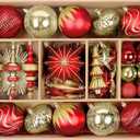 SHareconn 80pcs Christmas Balls Ornaments Set, Contemporary Light Luxury Gift Set, Shatterproof Plastic Decor for Xmas Tree Holiday Wedding Party Decorations with Hanging Strings,Red and Gold
