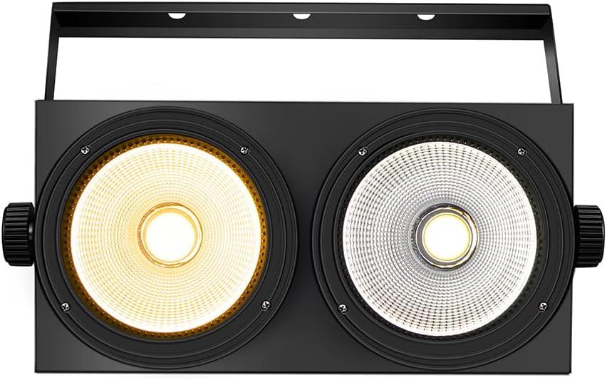 MINGJIE Stage Lights, 200W COB Blinder Lighting System with DMX512 & Sound Control, 2-in-1 Cool/Warm White LED Par Can for Wedding, Church, Concert, DJ Lighting (1PC)