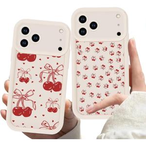 Zrutru 2 Pack Cherry Phone Case for iPhone 17 Pro Max 6.9",Cute Aesthetic Cases Kawaii Bow Design Pattern Cover for Girls Women,Soft Anti-Scratch Shockproof Protection Funda for iPhone 17 Pro Max 6.9"