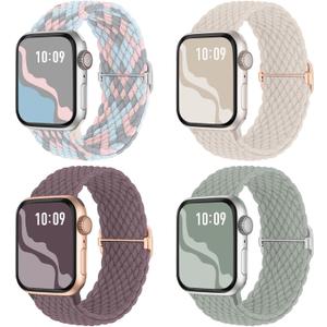 Braided Stretchy Solo Loop Compatible for Apple Watch Band 38mm/40mm/41mm/42mm(Series 11/10) for Women Men, Nylon Elastic Straps Wristbands for iWatch Series 11/10 9 8 7 6 5 4 3 SE/Ultra 3 2 1 (Coral/Starlight/Smoke Violet/Sage Green)