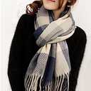 Wander Agio Women's Fashion Long Shawl Big Grid Winter Warm Lattice Large Scarf (Grey)