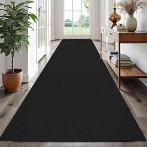 EARTHALL Runner Rug 3x16 Ft Washable Runners for Hallways Extra Long Woven Non Slip Entryway Runner Braided Kitchen Runner Indoor Outdoor Carpet Runners for Hotels, Hall, Stair, Black/Grey