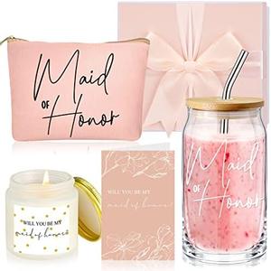 Maid of Honor Bridesmaid Proposal Gifts Box Includes Bridesmaid Glasses Maid of Honor Candle Makeup Bag Sage Wedding Invitation Cards for Bridal Party Favors