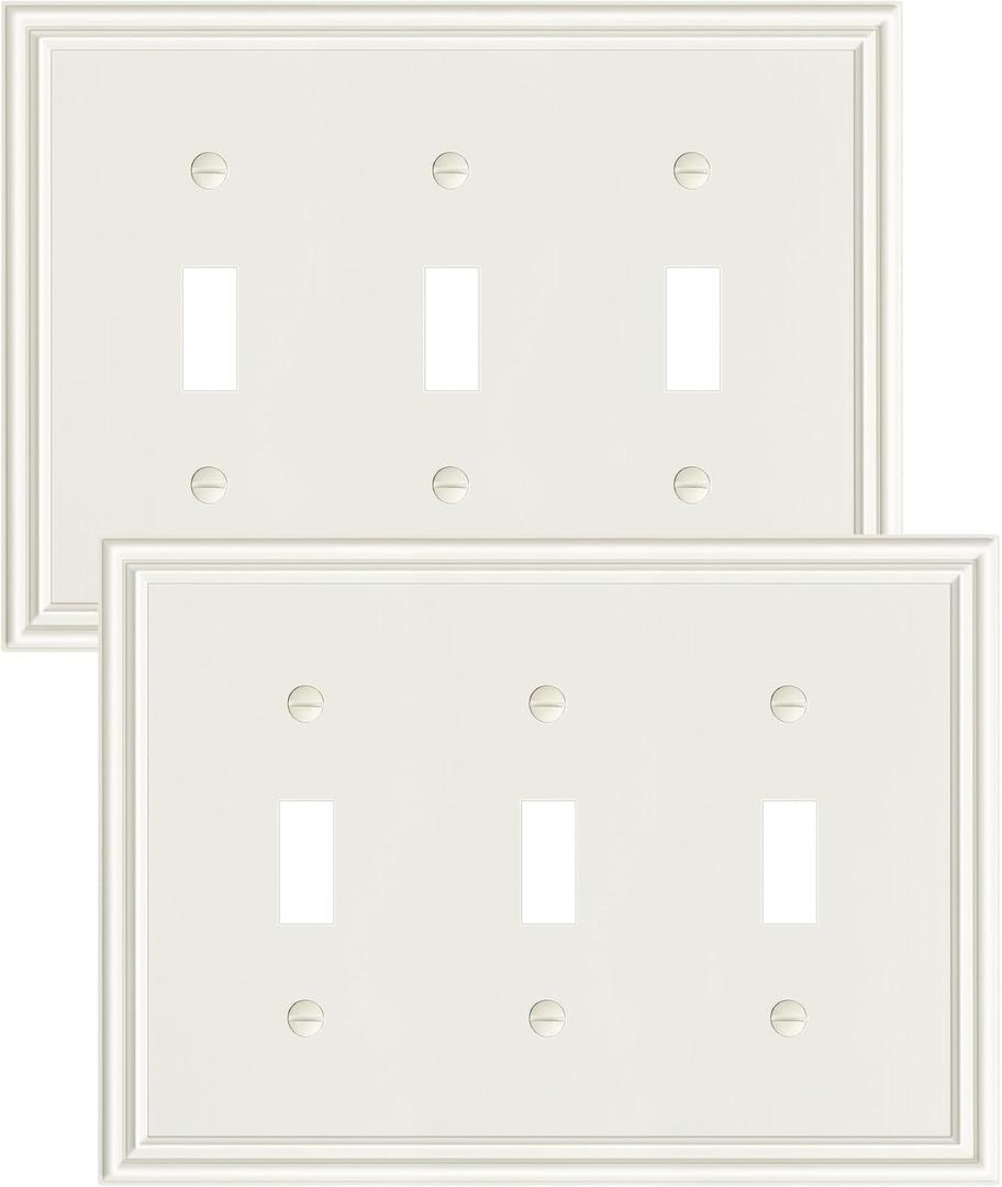 2-Pack Triple Toggle Light Switch Cover Plate, Durable Solid Zinc Alloy Decorative Switch Plate Covers, Light Almond 3 Gang Wall Plate, Corrosion Resistant
