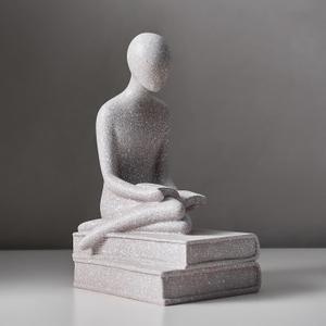 Gray Thinker Statue Decor for Shelves, Modern Reading Statues for Home Decor, Coffee Table Decorations for Living Room, Abstract Art Sculptures for Shelf Bookshelf Table Decor, Gifts for Bookworm