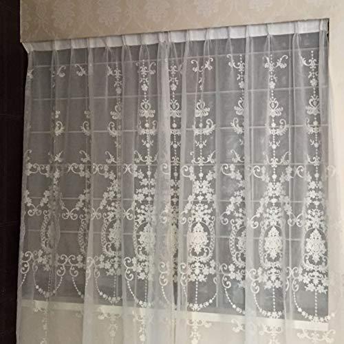 Bedroom/White/Sheer Curtains,Embroidery/Living Room/Voile/Curtains/Panels,Embroidered/Semi Sheer Flower-White. 200x250cm(79x98inch), Set of 2