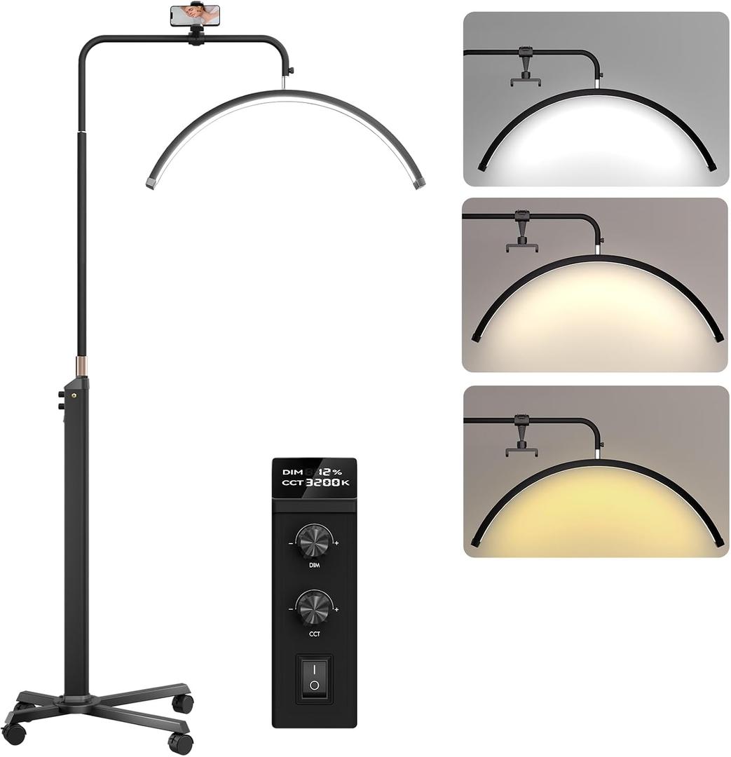 Mznoo Lash Light for Eyelash Tech, 28'' Large Half Moon Light with Wheels, 4000LM LED Lash Moon Lamp for Eyelash Extensions, Nail/Hair/Skincare Salon, Twist Switch & Phone Holder