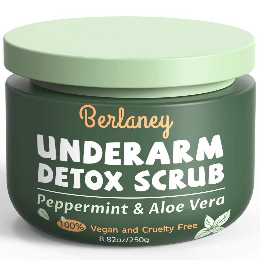 Armpit Detox Scrub 8.8 oz with Peppermint, Aloe Vera and Walnut Shell Powder, Underarm Scrub Helps on Removing Odor, Deep Cleanse & Exfoliating, also for Legs, Knee, Feet, Hands Whole Body (8.8 Ounce (Pack of 1))