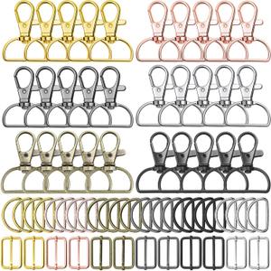 Paxcoo Keychain Bulk with Key Chain Swivel Hook D Rings and Slide Buckles for Handbag Purse Hardware Craft (1 Inch) (Multicolor)
