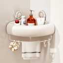 CICUFY Shower Caddy Suction Cup, 1 Pack No Drilling Corner Shower Shelves, Rust Proof Bathroom Storage Organizer, Shower Corner Caddy with Removable Hooks and Towel Bar, Triangle, Cream