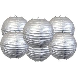 Pack of 6 Round Paper Lantern Lamp Paper Lanterns Party Decorations (Silver, 8"/20CM)