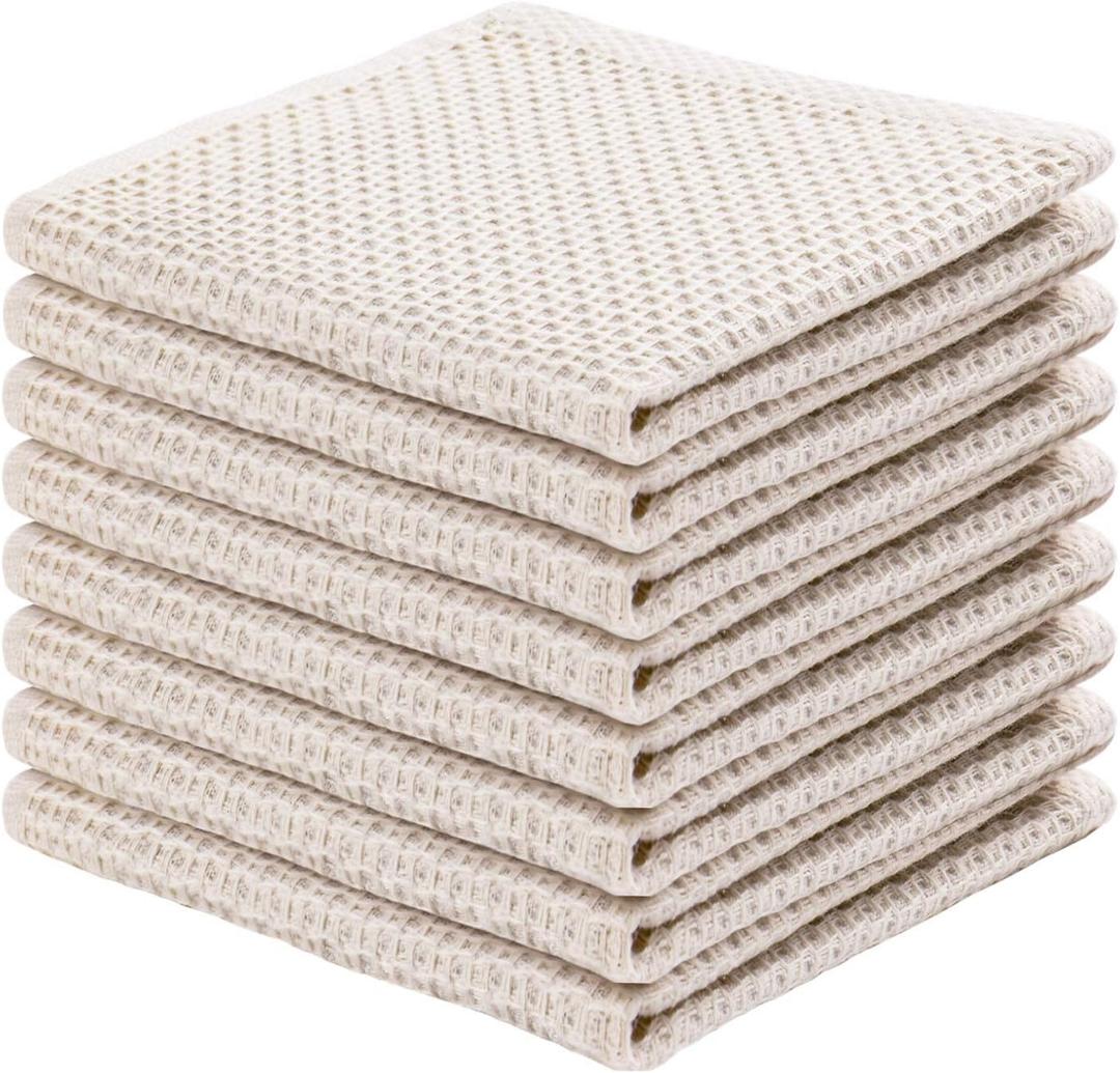 joybest Cotton Kitchen Dish Cloths, 8-Pack Waffle Weave Ultra Soft Absorbent Dish Towels Washcloths Quick Drying Dish Rags, 12x12 Inches, Beige