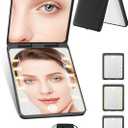 Compact Mirror, Rechargeable 30X Magnifying Mirror with 3 Lighting Modes & Dimmable Brightness, Portable Travel Makeup Mirror with Light, Essentials for Travel, Pocket, Purse, Gifts for Women Black