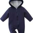 Baby Jumpsuit with Cute Bear Hoodie Warm Fleece Lined Newborn Snowsuit Rompers for Fall Winter 12-18 Month (Navy)