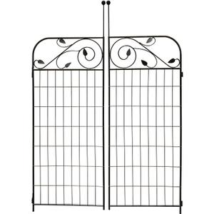 3 Pack Black Coated Steel Decorative Garden Fence Gate 8 Leaves, 44 Inches x 36 Inches
