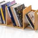 ZOOFOX Bamboo Desktop Bookshelf, Expandable Desktop Organizer, Small Display Shelf Book Rack for Office Supplies, Home Tabletop