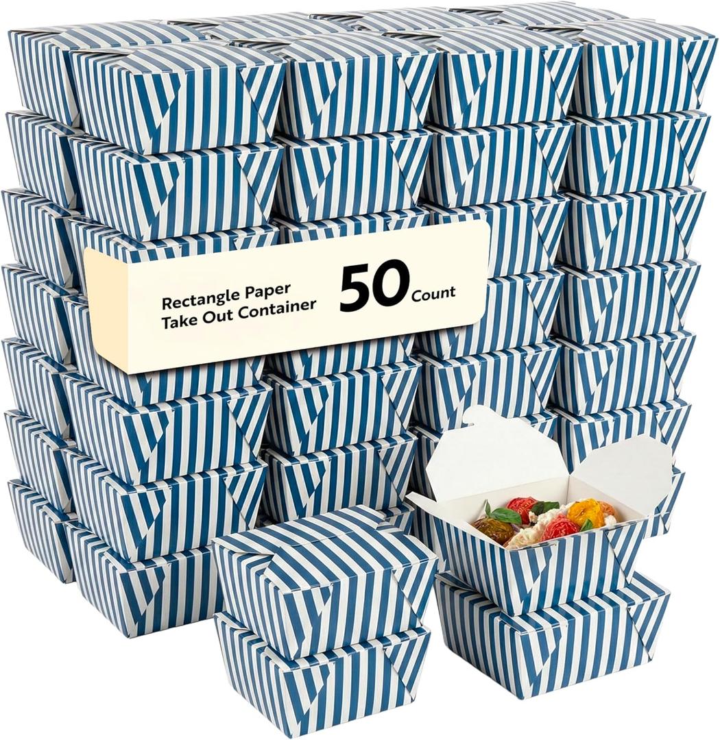 Restaurantware Paper Food Box 50 Count 30 Oz Leakproof Paper Lunch Box Greaseproof Food Container Tab-Lock Design 5.1 x 4.1 x 2.6 Inches Recyclable Blue