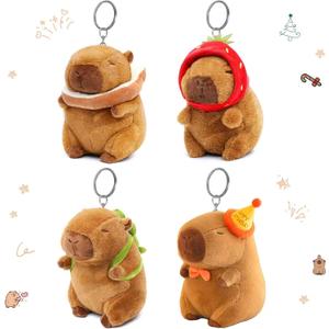 4PC Capybara Plush Keychain, Cute Small Capybara Mini Stuffed Animal. Valentines Day Gifts for Kids Birthday Party Favors Decorations.