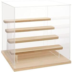 Choowin 5 Tier Clear Acrylic Display Case for Collectibles, Mini Figures, Pop Mart, Labubu, Sonny Angel, Smiski - Assemble Dustproof Acrylic Display Box with Door, Stand (Wood Base Step)